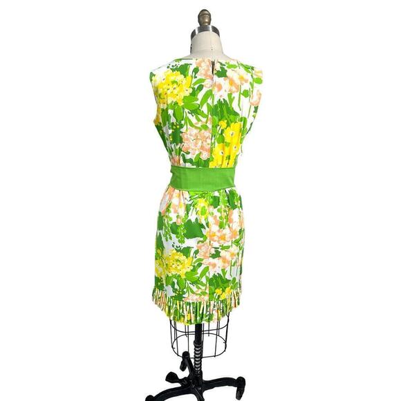 1960s VTG Cotton Floral Dress Smart Time Unique Hem Sz S/M Yellow Green Orange - Picture 5 of 6